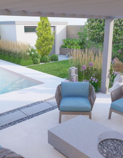 3D návrh záhrady s bazénom a detskými prvkami - Creanatura návrh